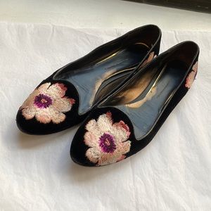 Aerin Floral Embroidered Velvet Smoking Slipper Loafers